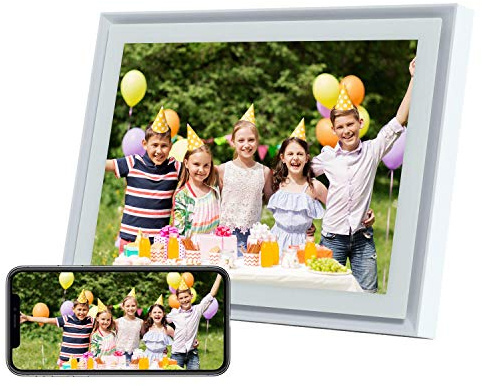 AEEZO WiFi Digitaler Bilderrahmen 10 Zoll Touchscreen FHD 2K Display Smart Fotorahmen mit 16 GB Speicher, einfache Einrichtung zum Teilen von Fotos und Videos, Automatische Drehung (weiß)