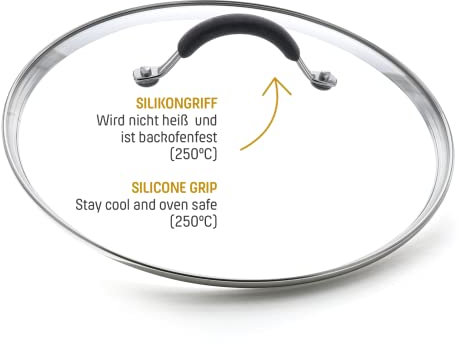 Coolinato Glasdeckel mit Griff aus Silikon 28cm komplett backofenfest, Universaldeckel für Töpfe, Pfannen, Deckel Glas rund, Ersatzdeckel
