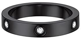 FOCALOOK Ring Frauen Ring Herren Ring Schwarz Edelstahl Ringe Verlobungsring 57mm Solitär Ring 4mm breit Eheringe Partner Ringe mit CZ Ring Schmuck Valentinstag für Verlobung