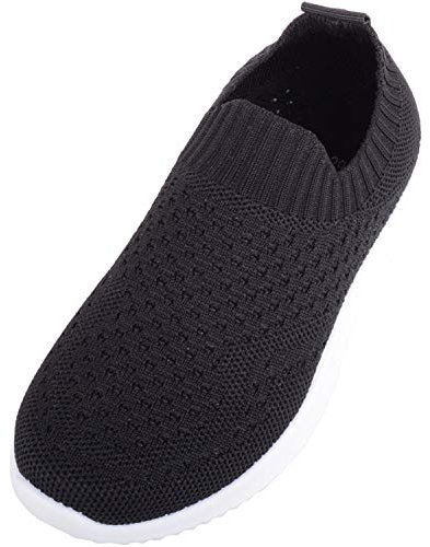 Childrens/Kids/Girls Slip On Lightweight Knitted Sports Walking Trainers Outdoor Shoes - Black - UK Child 12 / EU 30-31
