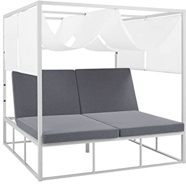 Modernes Sonnenbett aus Aluminium Doppelte Auflagen Baldachin weiß/grau Pallanza