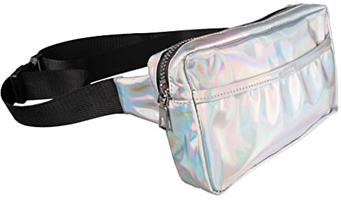 Bauchtasche, 3 Fächer, Verstellbarer Gurt bis 118cm (Metallic/Silber) | Drei Fächer trennen Kleinteile voneinander; Metallic-Silber macht die Tasche zugleich zum sichtbaren Party-Accessoire.