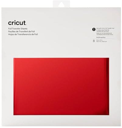 Cricut Transfer Folie | Rot | 30,5 cm x 30,5 cm (12 x 12) | 8 Blätter | Zur Verwendung mit allen Cricut -Schneidmaschinen. Benötigt Folientransferwerkzeug.