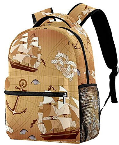 Freizeit Daypacks Campus Reise Rucksäcke Ocean Segelboot Anker Taschen mit Flaschenhalter für Mädchen Jungen