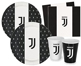 Isola Party Umweltfreundliches Juventus Geburtstagsparty-Set (16 Teller, 16 Tassen, 20 Servietten)