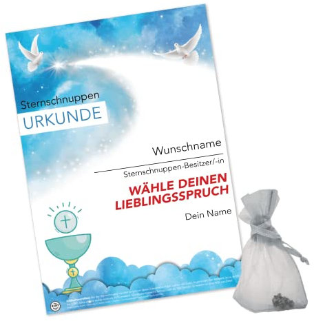 happylandgifts® Premium | Echte Sternschnuppe als TAUFGESCHENK | Personalisierte Urkunde mit Wunschname und persönlicher Widmung | Taufe