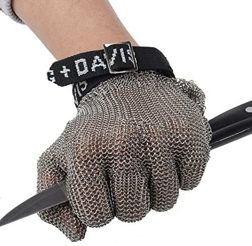 Anti-cut Gloves Stainless Steel Cut-resistant Butcher's Gloves, Kitchen Oyster Shelling Meat Fish Cutting Mandolin Slice Safety Work Gloves, 2 Pcs (Size : Medium)