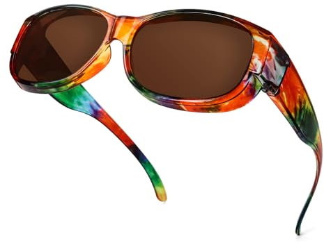 SIPHEW Sonnenbrillen Überziehbrille UV400 Schutz, Fit-Over Brille Überzieh Sonnenbrillen Clip für brillenträger Damen Herren (Überzieh Sonnenbrille- Regenbogen Rahmen, braun Linse)
