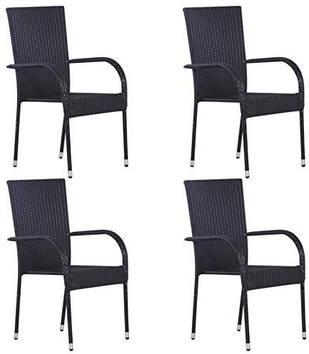 MOONAIRY Stapelbare Gartenstühle 4 STK Gartenmöbel, Balkonstühle, Chair Outdoor, Balkonmöbel, Hochlehner, Essstühle, Balkon Stuhl, Bistrostuhl, Poly Rattan Schwarz