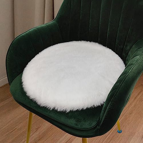 TENNOLA 15,7 Zoll Mini Weiß Rund Kunstfell Teppich Klein Flauschig Kreis Teppiche Kissen für Stuhl Furry Carpet for Nail Desk, Shaggy Circular Rug Plüsch Rug