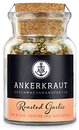 Ankerkraut Roasted Garlic Gewürz, 95g im Korkenglas, gerösteter Knoblauch, Steak-Finisher auch für Kartoffel und Gemüse, Mischung Würzender Zutaten in Premium-Qualität