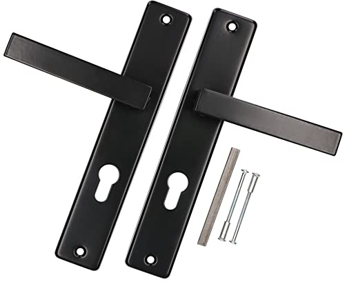 KOTARBAU® Juego de manillas para Puerta, Manilla con bocallave 72 mm, Manijas de Puerta de Acero INOX, 2 Manetas de Placa Larga, Palancas cuadradas, Picaportes Negras, Interior y Exterior