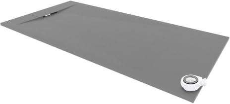 Moments of Glass Plato de ducha SMC Polar 80x140 cm Gris - Antiderrapante, Textura Pizarra, Antibacteriano, Resistente a agentes químicos – Incluye válvula y rejilla