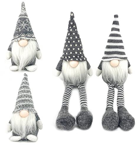 DUJSRZL 4 gnomos de Navidad de peluche de punto de Papá Noel, hechos a mano, decoración de mesa, decoración del hogar, decoración para chimeneas de mesa (patas largas grises mixtas)