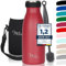 Milu - Botella de acero inoxidable, 350, 500, 750 ml, 1 l, 1,5 l, termo a prueba de fugas, doble pared, apto para bebidas con gas, para niños y adultos, incluye cepillo de limpieza, rojo, 350 ml