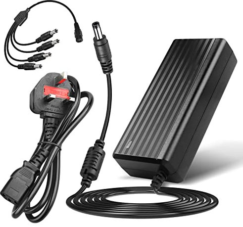 Power Supply 12V 5A Adapter,LeTaoXing AC 100-240V to DC12 Volt 60W Converter Driver Transformer with 4-Way 4 Way Splitter Cable 4CH for LED Strip Lights Security CCTV Camera