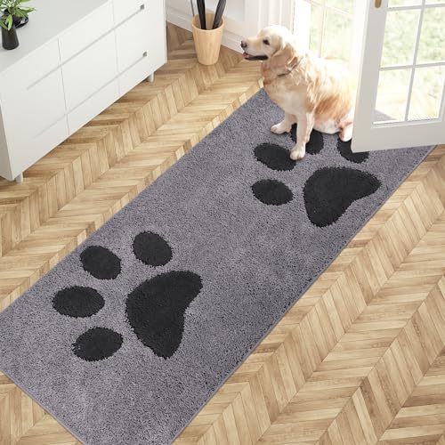 PURRUGS Hallway Runner Rug, 32 x 70, Grey | Machine Washable, Non-Slip, Waterproof TPR Backing, Super Absorbent, Dog Door Mat, For Hallway, Kitchen, and Entryway
