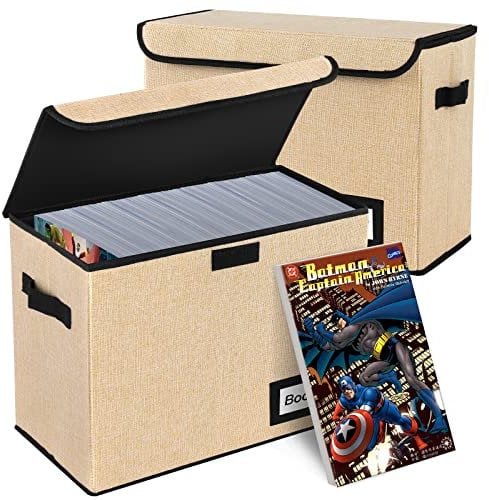 YNSZAS 2 Pack Comic Book Storage Box, Protector Organizer, 15.8 X 7.8 X 11.8, Collapsible Short Box, Holds 160-180 Books, Container Holder Shelf Bin (Yellow)
