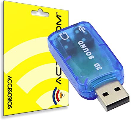 ACTECOM® Tarjeta de Sonido Externa USB 3D 5.1 Entrada Audio Salida Mic Micro Micrófono Adaptador Extraíble Jack 3,5mm TRS (Blue)