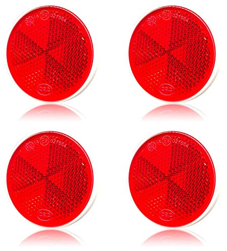 AOJO 4 PCS 60 mm Rot Rund KFZ Rückstrahler Reflektoren Selbstklebend Rote Kunststoff Reflektor Signal für PKW-Anhänger, LKW, Wohnwagen, Van, Garage, Deck