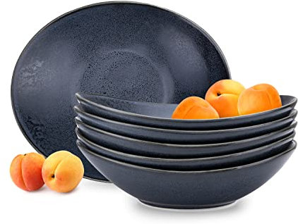 Konsimo 6er Set Suppenteller - Pastateller - Tiefteller - für 6 Personen - Schale aus Hartporzellan - TIME BLACK Salatteller Mikrowellengeeignet - 450 ml Schwarz