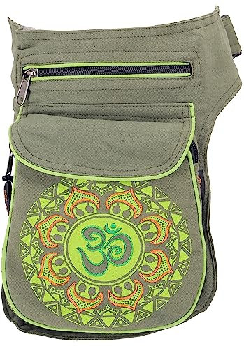 GURU SHOP Stoff Sidebag & Gürteltasche Aum Mandala, Goa Gürteltasche, Bauchtasche - Grün, Unisex - Erwachsene, Baumwolle, 25x17x4 cm