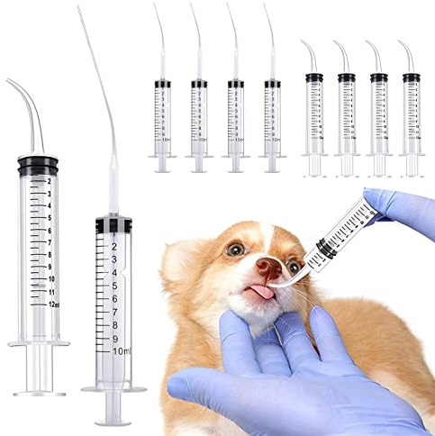 Lot de 10 Seringue d'alimentation pour animaux avec pointe incurvée 10ml Seringue en plastique avec tuyau fin Seringue de distribution de colle pour Chaton Chiot Petits Animaux de Compagnie