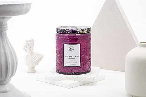 Premium Duftkerze im Glas|Entspannende Düfte für ein Wellnesserlebnis zu Hause|bis zu 50h Brenndauer|Premium Kerze im Glas|Natürliches Soja-Bienenwachs|(Black Berry Lilac, Lavender & Rosemary)