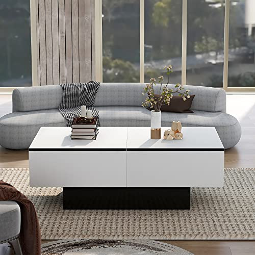 Moimhear Couchtisch,Universeller Sofatisch, Wohnzimmer , Hochglanz mit ausziehbarem Tisch und Stauraum 102x60x40cm (weiß)