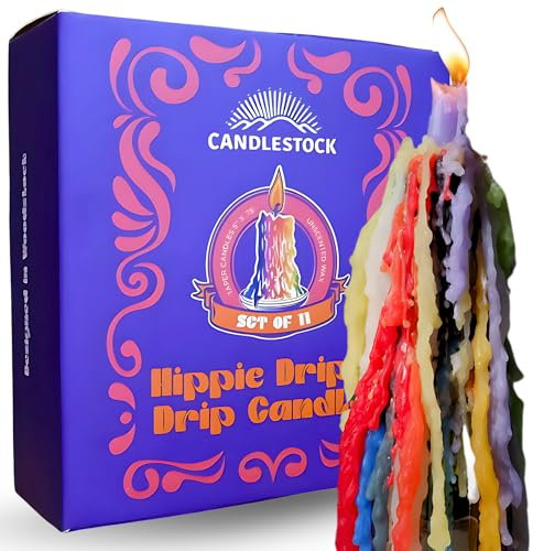 Candlestock Hippie Drippy Drip Candles - Pack of 11 Dripping Taper Candles - Wine Bottle Melting Candles (Hippie Rainbow)