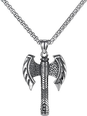 DUTACK Halskette für Männer, nordische Mythologie, Wikinger-Axt-Anhänger, Halskette, Stahlaxt, Beil, zweischneidige Axt, mit Geschenkbox