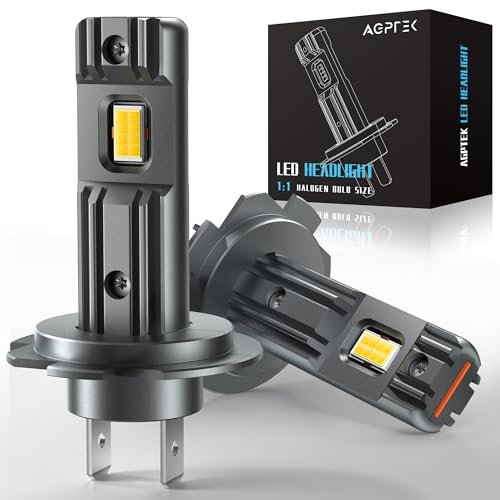 AGPTEK Bombilla H7 LED Canbus, 60W 6000K 14000LM, Lámparas LED H7 Coche PLUG & PLAY, 1:1 Tamaño de Halógena, Sin Ventilador, Sin Polaridad, No Requiere Adaptador, Blanca Fría, IP68 Impermeable, 2PCS