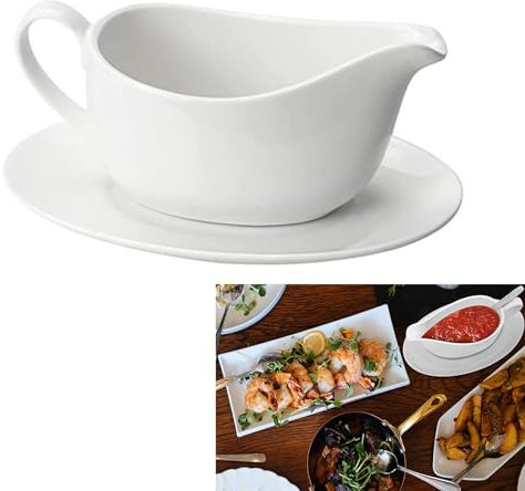 Sauciere Porzellan Weiß Sossenkanne mit Henkel Soßenkännchen Soßenkanne Porzellan Soßenschale Porzelansauciere für Soße, Salatdressings, Creme, Milchbrühe, Schwarz-Pfeffer