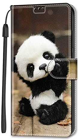 Adolasx Kompatibel für ZTE Blade V50 Vita Hülle Leder mit Band Motiv Kartenfach Silikon Klappbar Flip Tier Hüllen [Magnetisch] Handyhülle Bumper PU Cover Case - Panda