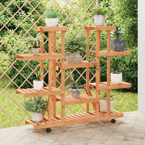 BaraSh Blumenständer mit Rollen 110x25x115 cm Massivholz Tanne Blumentreppe Outdoor Pflanzenstand