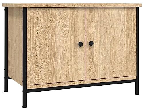 QZZCED Meuble TV avec portes - Chêne Sonoma - 60 x 35 x 45 cm - Matériau du bois pour salon, chambre à coucher - Appareil de divertissement