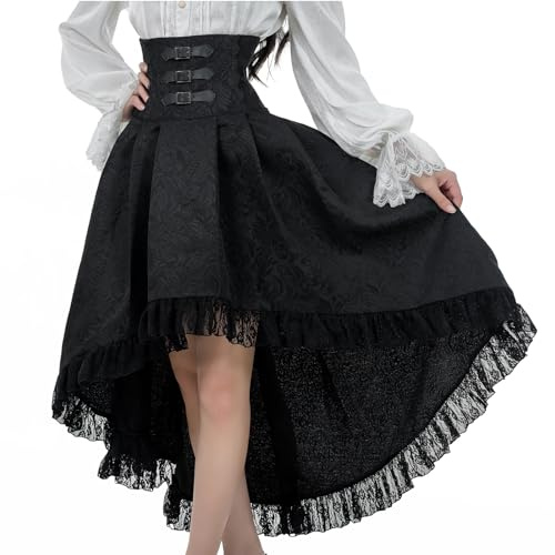 CR ROLECOS Gothic Rock Schwarz Mittelalter Rock Damen Vintage Piratenrock Halloween Cocktail S