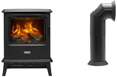 Dimplex Bayport Optimyst Stove Electric Fire, Matt Black Free Standing Electric Fireplace & Stove Pipe, Matte Black Plastic Flue Pipe Accessory for Electric Fires, with Straight or Angled Options