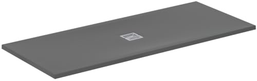 Ideal Standard - Ultra Flat S+, Piatto doccia rettangolare ultrasottile in resina effetto pietra, 170x70cm, Ideal Solid, Scarico centrale, Grigio cemento