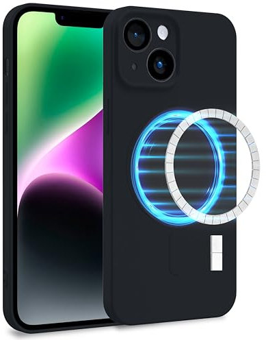 MyGadget Hülle für Apple iPhone 14 [ kompatibel mit MagSafe ] - Zweilagige Handyhülle mit Kameraschutz - Cover mit Innenfutter & Silikon außen - Schwarz