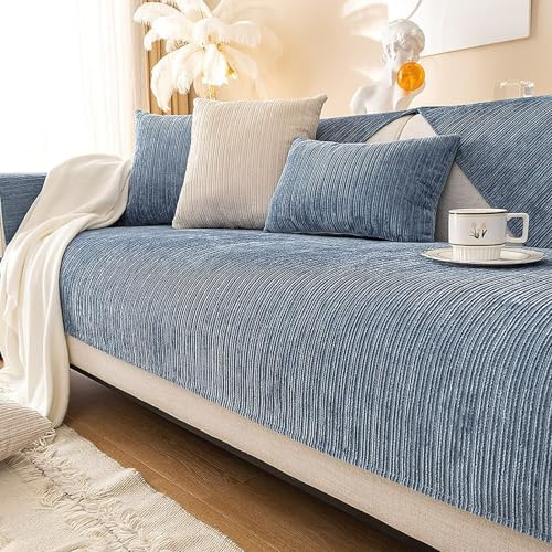 Gluhbirnen Sofadecke, Sofadecken Für Sitzfläche, Sofaschoner rutschfest, Sofa Überzug, Chenille Sofabezug l Form, Sofa Überwurfdecke, Couch Bezug, Couch Decke, Blau, 70 * 150CM