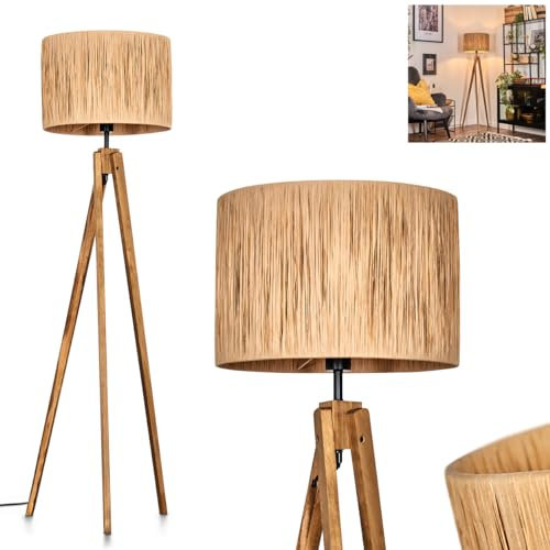 Stehleuchte Granja, Stehlampe aus Holz/Bambus in Natur, Leuchte im skandinavischen Design mit rundem Schirm (Ø 40 cm) u. Fußschalter, Höhe 151 cm, 1 x E27, ohne Leuchtmittel