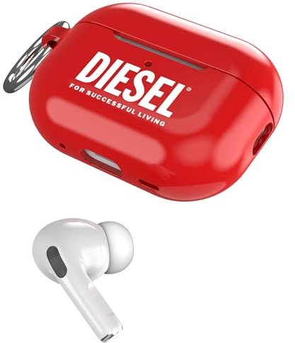 Diesel Case Compatible with Airpods Pro/Airpods Pro 2, TPU Protective Earbud Cover, Wireless Charging Compatible, Bluetooth Earphone Carry Case, Gloss Finish, Red