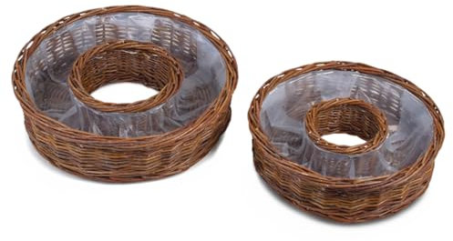 Weide Pflanz-Ringe in natur als wetterfeste Pflanzschalen - 2 runde Pflanzkästen in 30, 38 cm als Blumen-Korb Pflanzkübel für außen - Große Pflanz-Körbe als Blumen-Schale oder Grab-Schmuck
