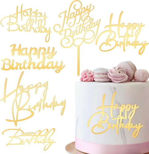 6 Stück Happy Birthday Cake Topper Tortendeko Happy Birthday Goldene Kuchenaufsätze Spiegel Acryl Kuchenaufsätze Seitliche Cake Topper Geburtstag für Geburtstagsparty Kuchen Desserts Gebäck