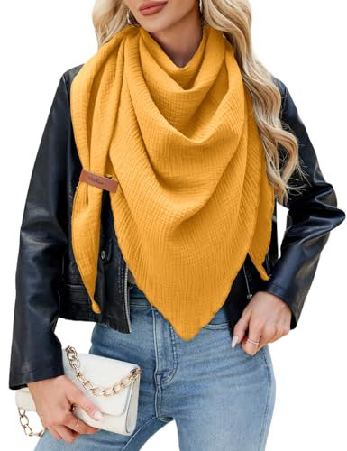 Niwicee Schal Damen Musselin Dreiecksschal-Dreieckstuch Unifarben Schal Halten Sie Warm Halstuch, Elegant Bequem Herbst Baumwolle Groß Tücher Damen Stola 190x80cm (Gelb)