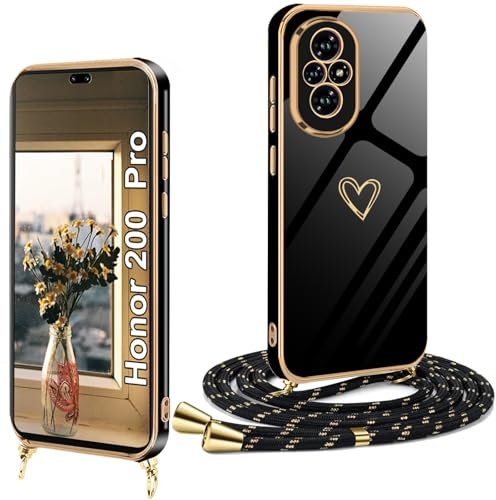 XCYYOO Coque Honor 200 Pro avec Cordon Antichoc Étui Housse Silicone avec Motif Coeur d'amour Mignon Lanyard Case Réglable Téléphone Portable Cover,Honor 200 Pro Coque avec Collier