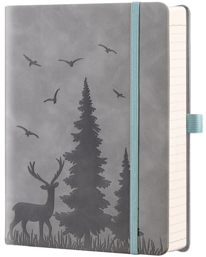 ZXHQ 365 Seiten A5 (15,8 x 21,5 cm) Liniertes Notizbuch - College-Ruling, Ledergebundener Einband, 100 g/m² dickes Papier, feine Innentasche - Grau