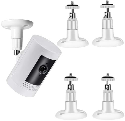 4pcs Camera Wall Mount Brackets for Ring, 360° Adjustable Security Camera Holder for Ring Surveillance Cameras, Easy Installation for Stick Up Wired Security Camera Accessroies (White)