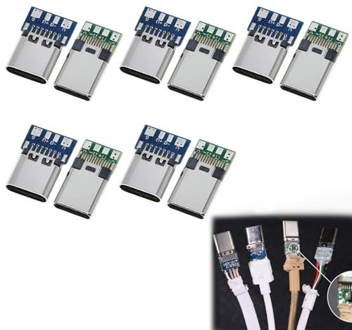 10 Pcs USB 3.1 Tipo C Conector Soldadura USB Tipo C de 24 Pines, USB C Macho Hembra Módulo Soldable, USB 3.1 Tipo C Macho Hembra De Montaje, para Soldar Alambres Y Cables PCB Board Módulo De Soporte